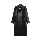 Men's Long Double-Breasted Leather Coat